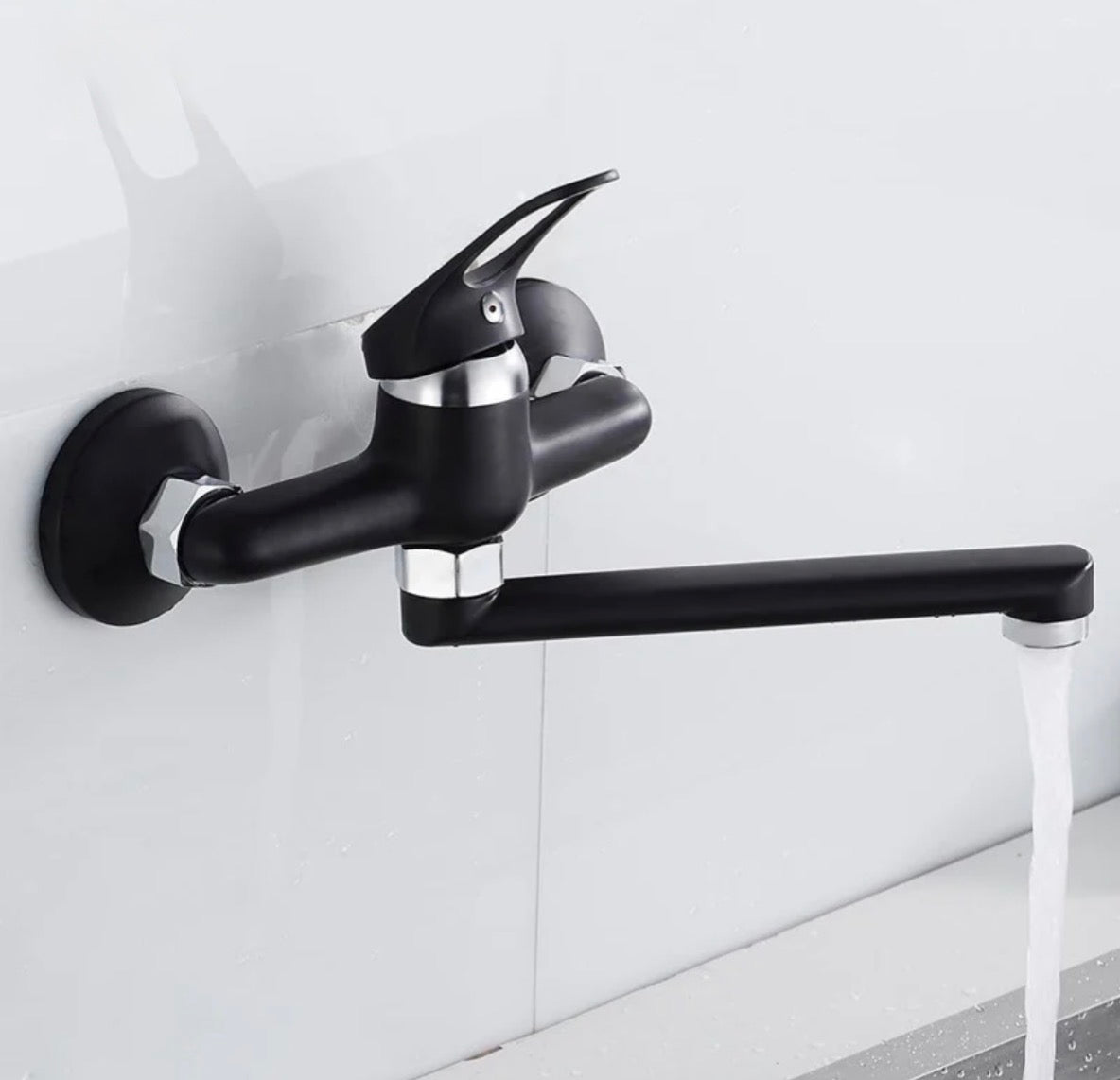 Wall-Mounted Sink Faucet – 180 Degree Rotating Spout
