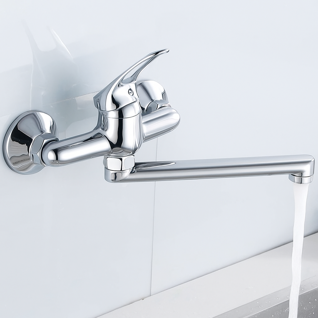 Wall-Mounted Sink Faucet – 180 Degree Rotating Spout